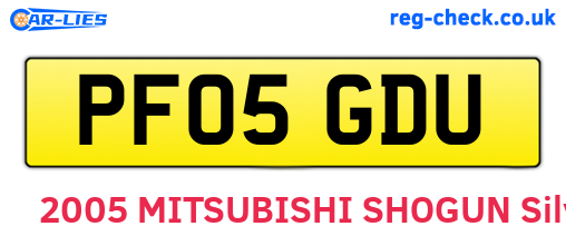 PF05GDU are the vehicle registration plates.