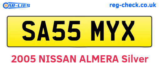 SA55MYX are the vehicle registration plates.