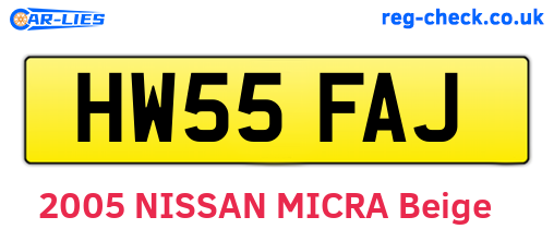 HW55FAJ are the vehicle registration plates.