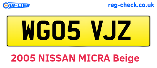 WG05VJZ are the vehicle registration plates.