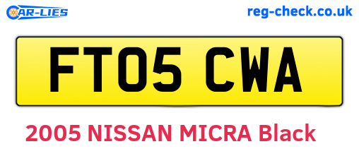 FT05CWA are the vehicle registration plates.
