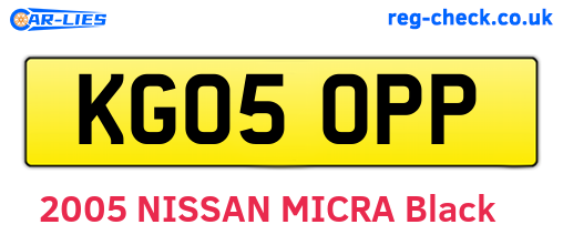 KG05OPP are the vehicle registration plates.