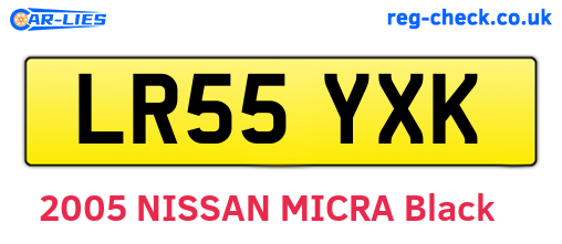 LR55YXK are the vehicle registration plates.