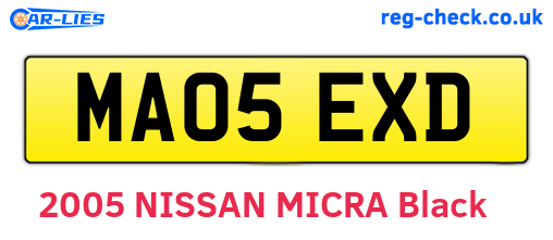 MA05EXD are the vehicle registration plates.