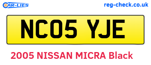 NC05YJE are the vehicle registration plates.