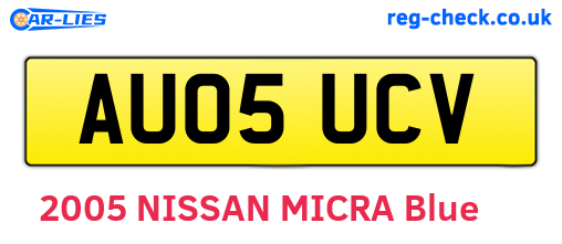 AU05UCV are the vehicle registration plates.