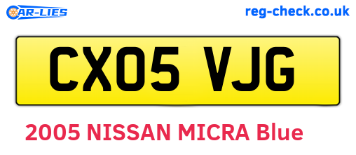 CX05VJG are the vehicle registration plates.