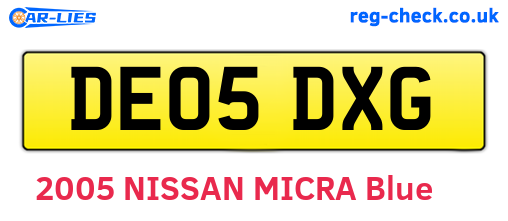 DE05DXG are the vehicle registration plates.