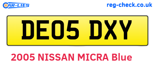DE05DXY are the vehicle registration plates.