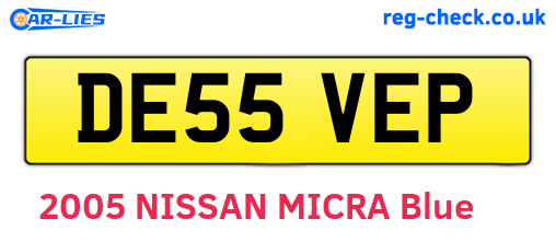 DE55VEP are the vehicle registration plates.