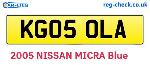 KG05OLA are the vehicle registration plates.
