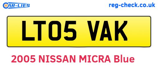 LT05VAK are the vehicle registration plates.
