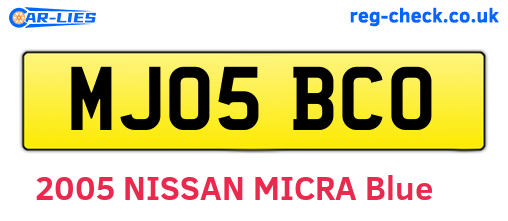 MJ05BCO are the vehicle registration plates.