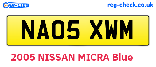 NA05XWM are the vehicle registration plates.