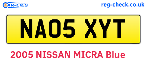 NA05XYT are the vehicle registration plates.
