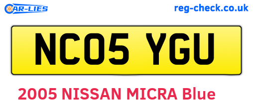 NC05YGU are the vehicle registration plates.