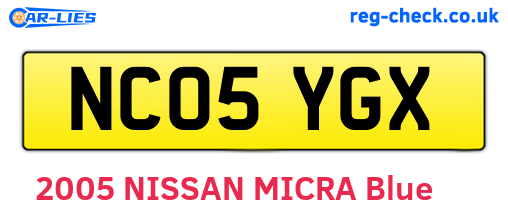NC05YGX are the vehicle registration plates.