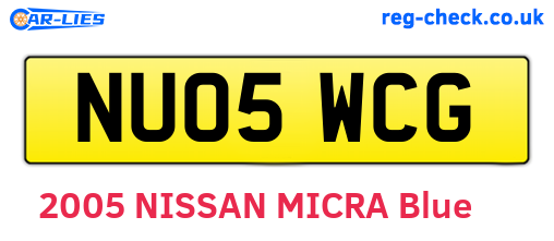 NU05WCG are the vehicle registration plates.