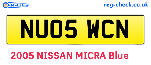 NU05WCN are the vehicle registration plates.