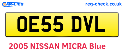 OE55DVL are the vehicle registration plates.
