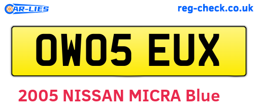 OW05EUX are the vehicle registration plates.