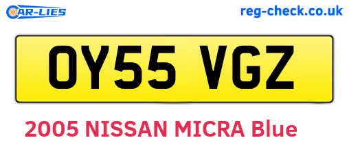 OY55VGZ are the vehicle registration plates.
