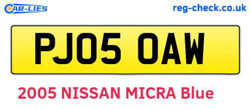 PJ05OAW are the vehicle registration plates.