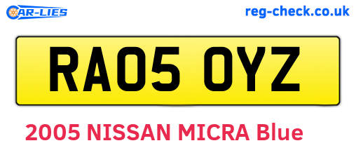 RA05OYZ are the vehicle registration plates.