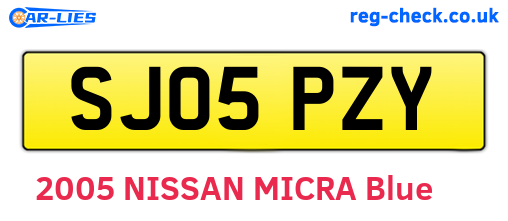 SJ05PZY are the vehicle registration plates.