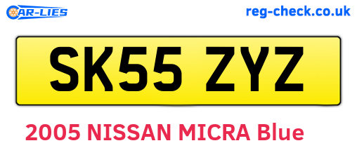SK55ZYZ are the vehicle registration plates.