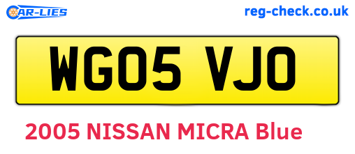 WG05VJO are the vehicle registration plates.