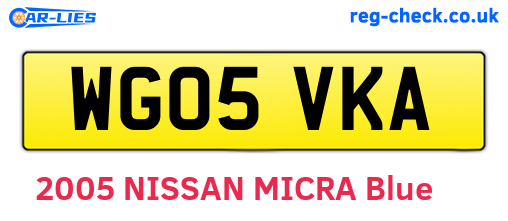 WG05VKA are the vehicle registration plates.