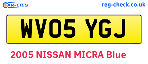 WV05YGJ are the vehicle registration plates.