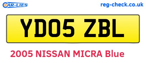 YD05ZBL are the vehicle registration plates.