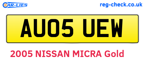AU05UEW are the vehicle registration plates.
