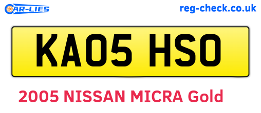 KA05HSO are the vehicle registration plates.