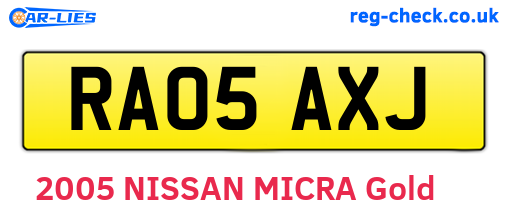 RA05AXJ are the vehicle registration plates.