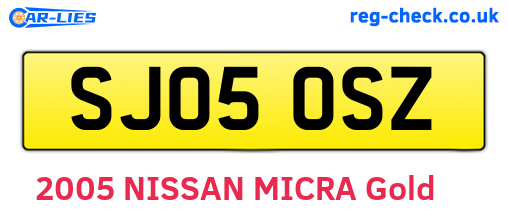 SJ05OSZ are the vehicle registration plates.