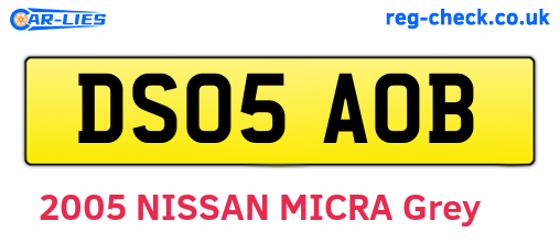 DS05AOB are the vehicle registration plates.