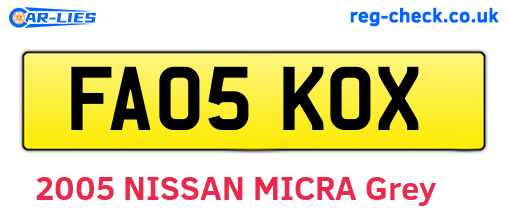 FA05KOX are the vehicle registration plates.