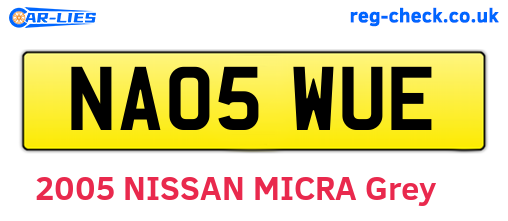NA05WUE are the vehicle registration plates.