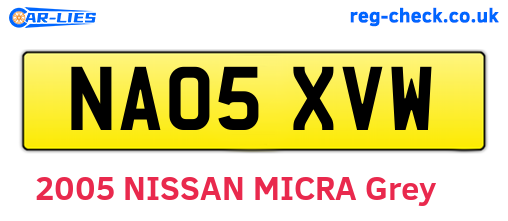 NA05XVW are the vehicle registration plates.