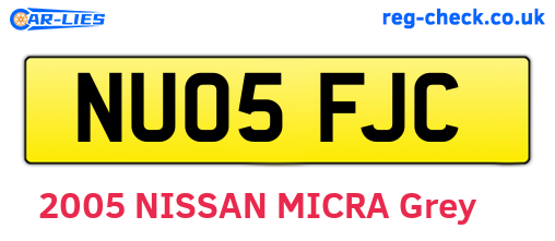 NU05FJC are the vehicle registration plates.