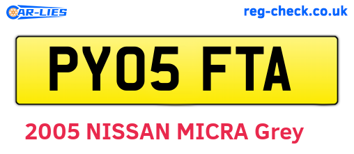 PY05FTA are the vehicle registration plates.
