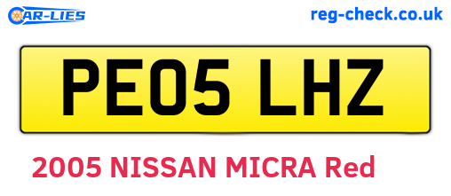 PE05LHZ are the vehicle registration plates.