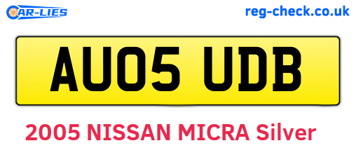 AU05UDB are the vehicle registration plates.