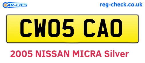 CW05CAO are the vehicle registration plates.