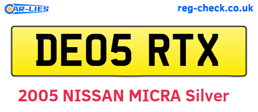 DE05RTX are the vehicle registration plates.