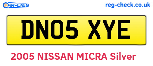 DN05XYE are the vehicle registration plates.