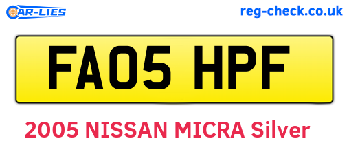 FA05HPF are the vehicle registration plates.